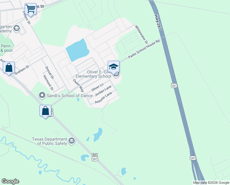 map of restaurants, bars, coffee shops, grocery stores, and more near 636 Antonio Lane in Waxahachie