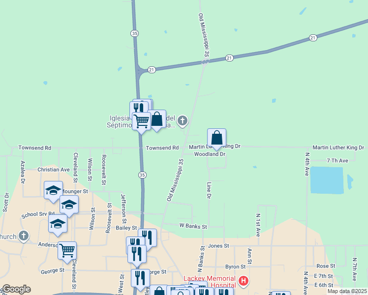 map of restaurants, bars, coffee shops, grocery stores, and more near 100 Townsend Road in Forest