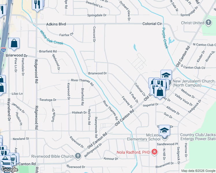 map of restaurants, bars, coffee shops, grocery stores, and more near 5363 Carolwood Drive in Jackson