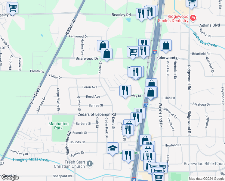 map of restaurants, bars, coffee shops, grocery stores, and more near 5440 Keele Street in Jackson