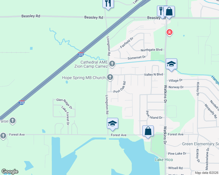 map of restaurants, bars, coffee shops, grocery stores, and more near 5111 Inwood Drive in Jackson