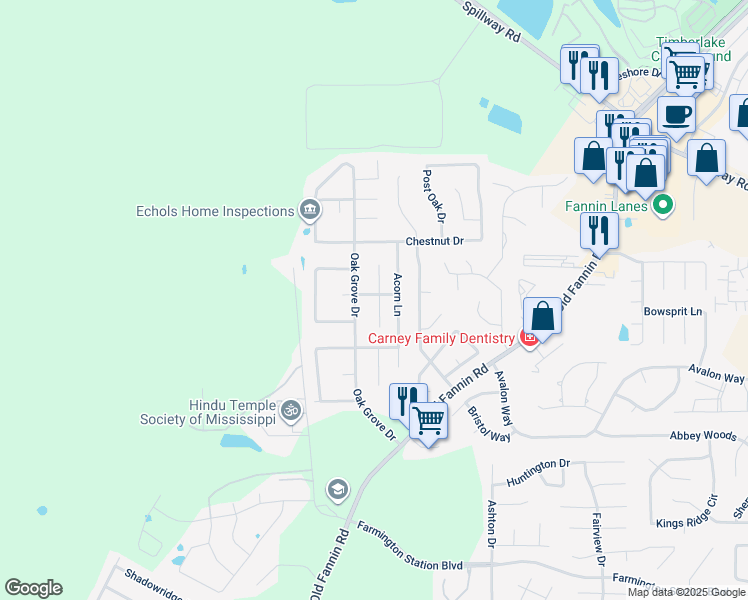 map of restaurants, bars, coffee shops, grocery stores, and more near 100 Willow Oak Lane in Brandon