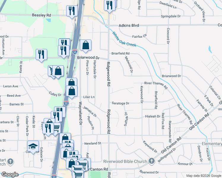 map of restaurants, bars, coffee shops, grocery stores, and more near 711 Lenox Drive in Jackson
