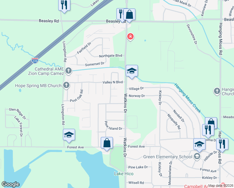 map of restaurants, bars, coffee shops, grocery stores, and more near 350 Lake of Pines Drive in Jackson