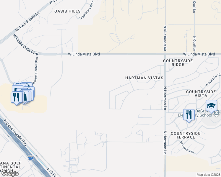 map of restaurants, bars, coffee shops, grocery stores, and more near 5758 West King Snake Drive in Tucson