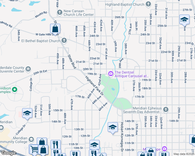 map of restaurants, bars, coffee shops, grocery stores, and more near 1845 42nd Avenue in Meridian