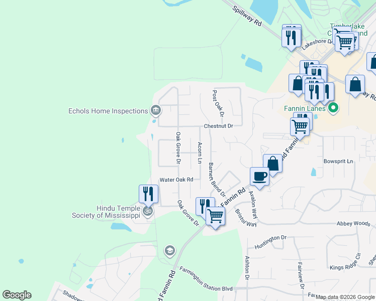 map of restaurants, bars, coffee shops, grocery stores, and more near 142 Willow Oak Lane in Brandon