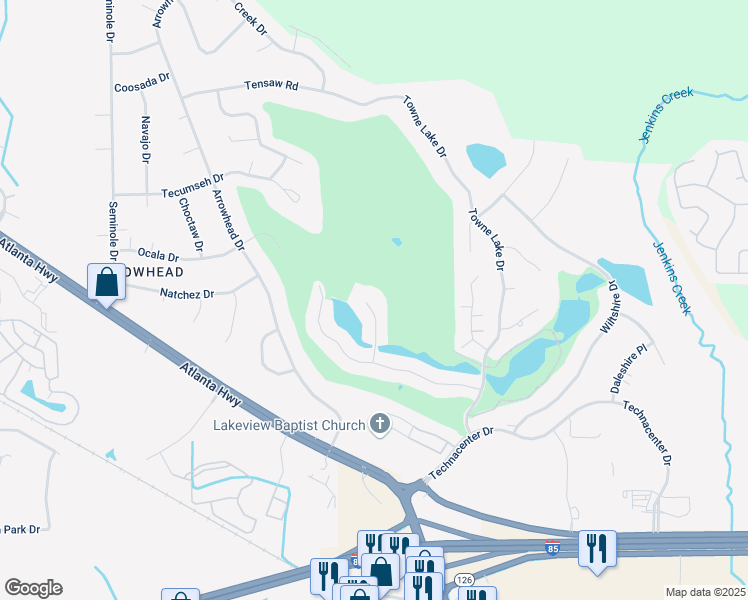 map of restaurants, bars, coffee shops, grocery stores, and more near 364 Green Chase Circle in Montgomery