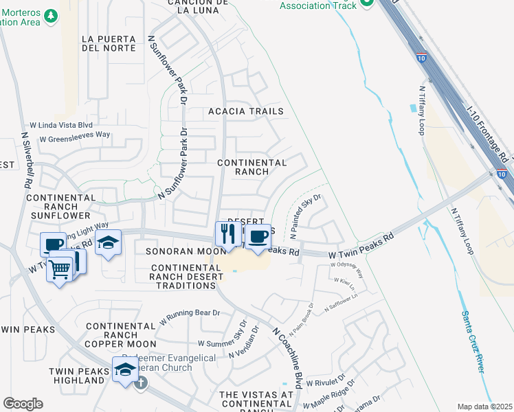 map of restaurants, bars, coffee shops, grocery stores, and more near 7480 West Cosmic Sky Drive in Tucson