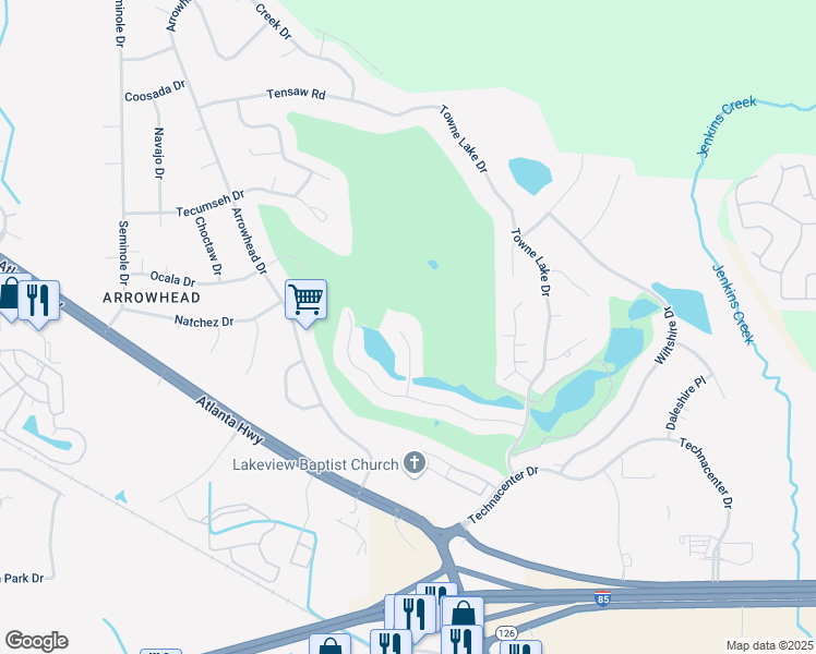 map of restaurants, bars, coffee shops, grocery stores, and more near 364 Green Chase Circle in Montgomery