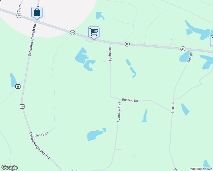 map of restaurants, bars, coffee shops, grocery stores, and more near Rushing Road in Metter
