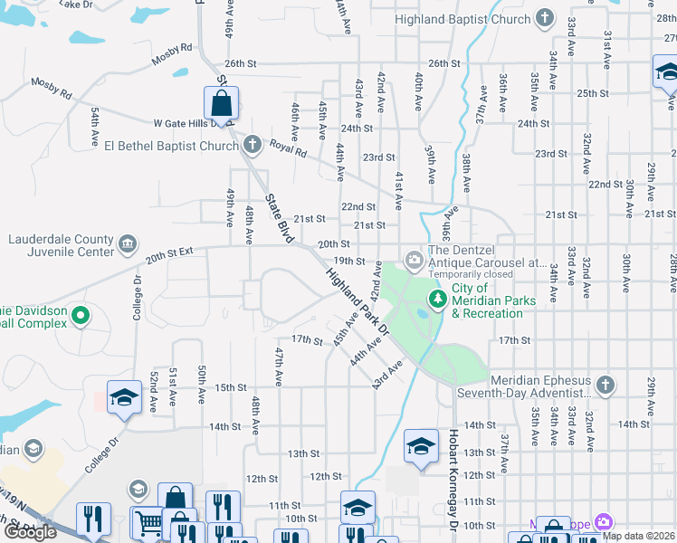 map of restaurants, bars, coffee shops, grocery stores, and more near 4320 19th Street in Meridian
