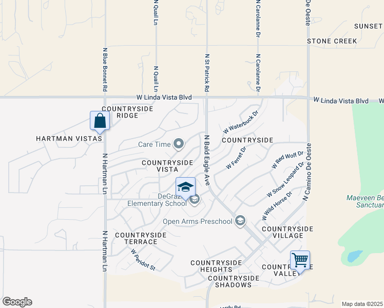 map of restaurants, bars, coffee shops, grocery stores, and more near 5063 West Bluejay Street in Tucson