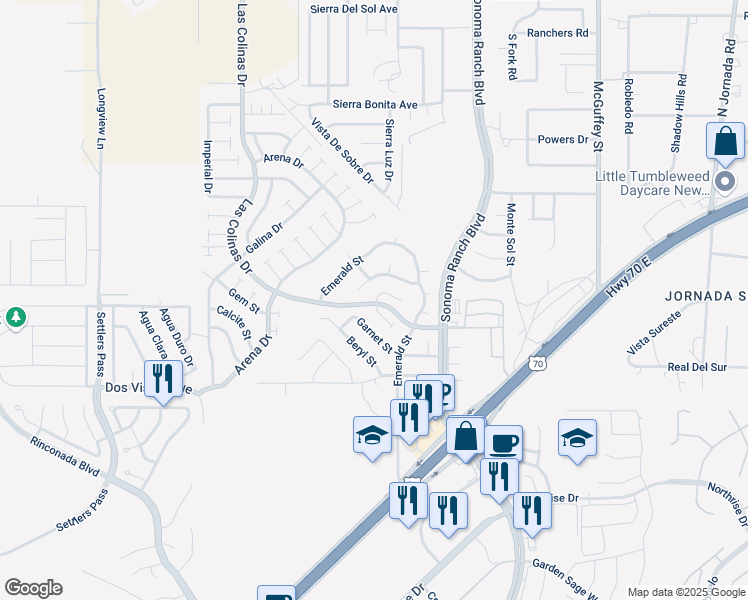 map of restaurants, bars, coffee shops, grocery stores, and more near 3910 Crystal Place in Las Cruces