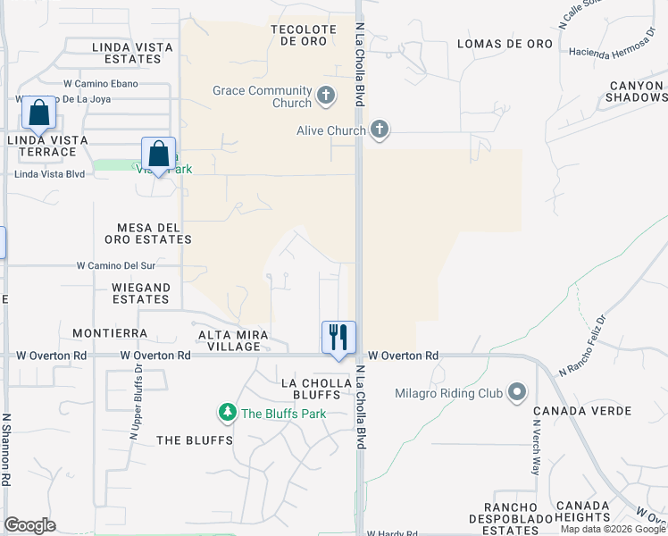 map of restaurants, bars, coffee shops, grocery stores, and more near 9269-9637 North la Cholla Boulevard in Tucson