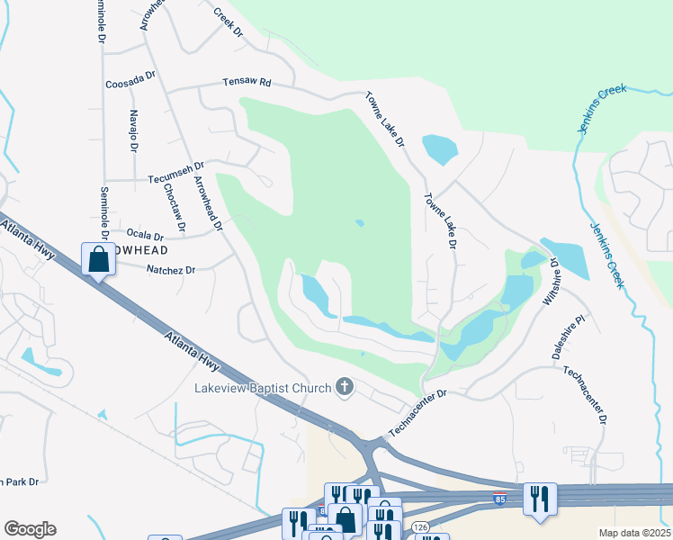 map of restaurants, bars, coffee shops, grocery stores, and more near 364 Green Chase Cir in Montgomery