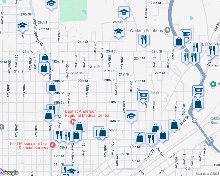 map of restaurants, bars, coffee shops, grocery stores, and more near 331 15th Avenue in Meridian