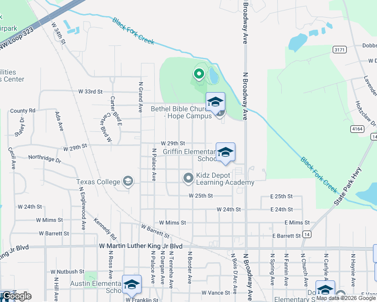 map of restaurants, bars, coffee shops, grocery stores, and more near 610 West 29th Street in Tyler