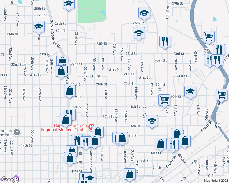 map of restaurants, bars, coffee shops, grocery stores, and more near 1923 17th Avenue in Meridian