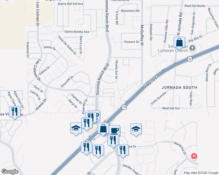 map of restaurants, bars, coffee shops, grocery stores, and more near 3968-3974 Sombra Morada Road in Las Cruces