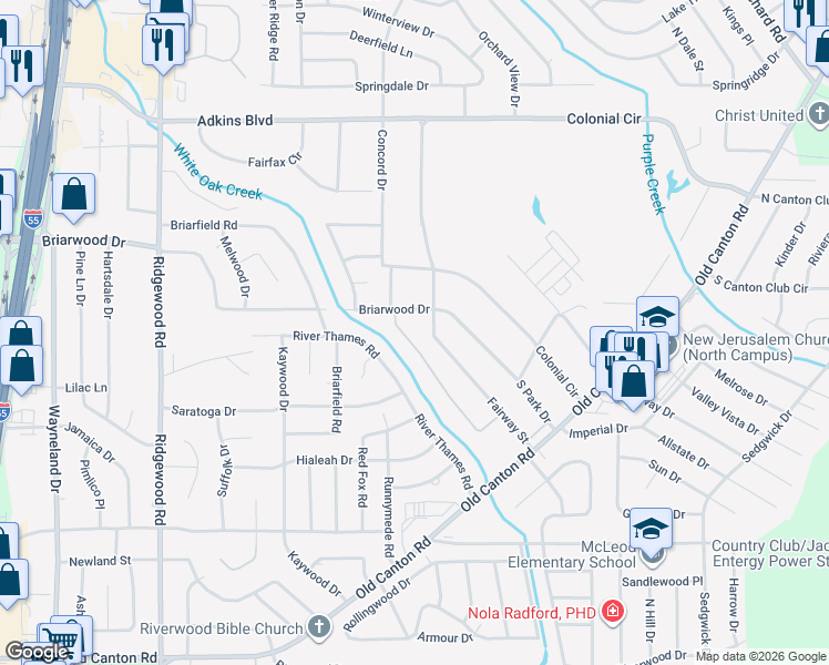 map of restaurants, bars, coffee shops, grocery stores, and more near 5383 Fairway Street in Jackson