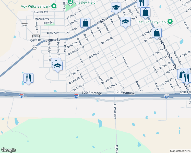 map of restaurants, bars, coffee shops, grocery stores, and more near 1410 West 15th Street in Cisco