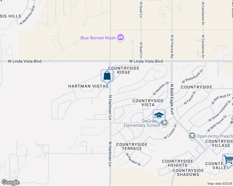 map of restaurants, bars, coffee shops, grocery stores, and more near 9401 North Albatross Drive in Tucson