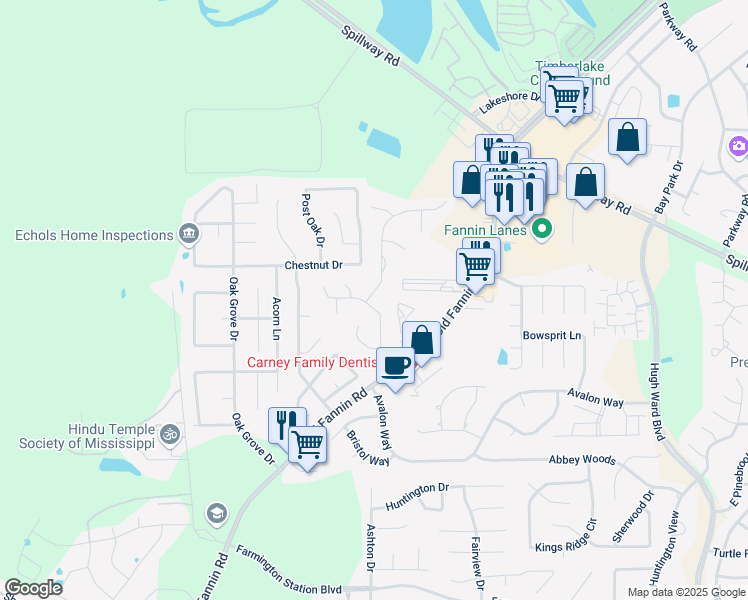 map of restaurants, bars, coffee shops, grocery stores, and more near 890 Riverchase Drive in Brandon