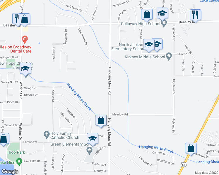 map of restaurants, bars, coffee shops, grocery stores, and more near 5225 Hanging Moss Road in Jackson