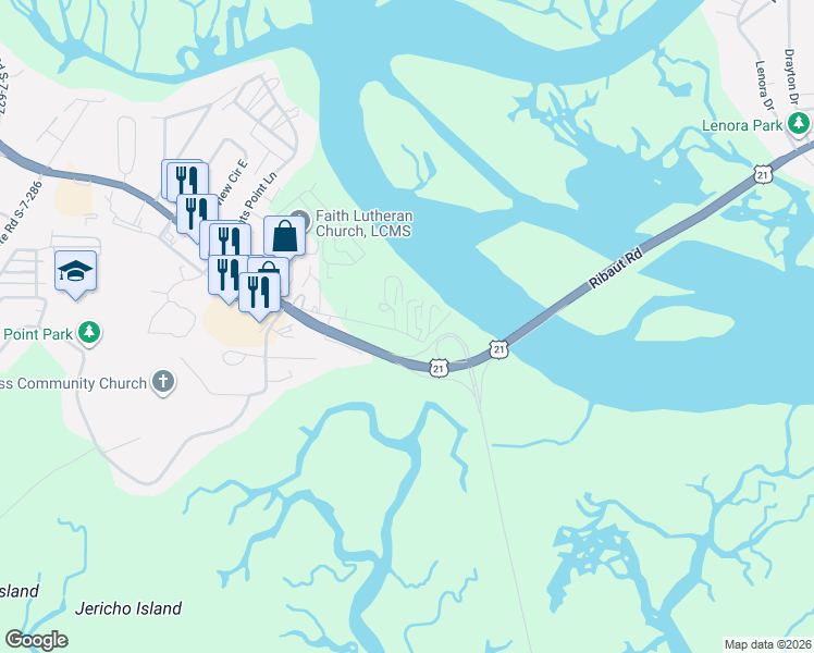map of restaurants, bars, coffee shops, grocery stores, and more near 914 Boundary Street in Beaufort