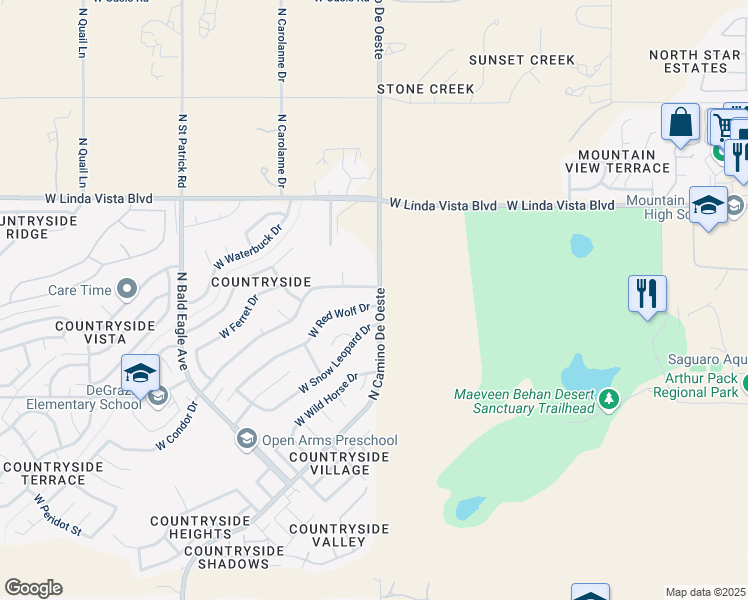 map of restaurants, bars, coffee shops, grocery stores, and more near 4601 West Condor Drive in Tucson