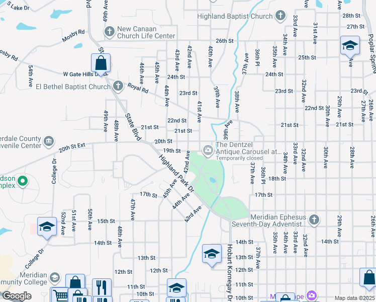 map of restaurants, bars, coffee shops, grocery stores, and more near 1901 42nd Avenue in Meridian