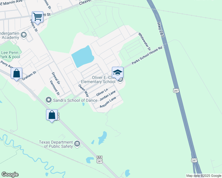 map of restaurants, bars, coffee shops, grocery stores, and more near 634 Oliver Ln in Waxahachie
