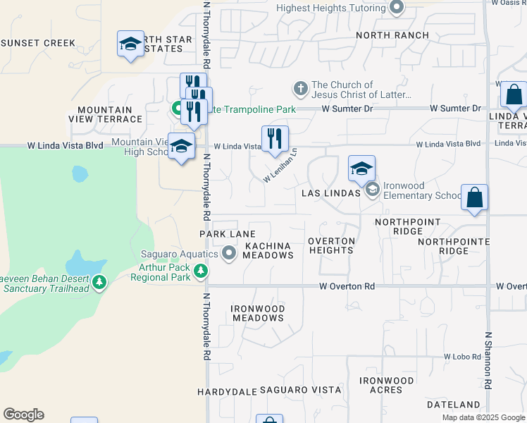 map of restaurants, bars, coffee shops, grocery stores, and more near 3625 West Stony Point Court in Tucson
