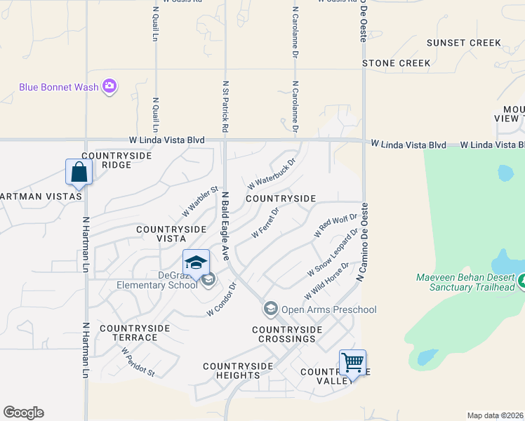 map of restaurants, bars, coffee shops, grocery stores, and more near 4842 West Ferret Drive in Tucson
