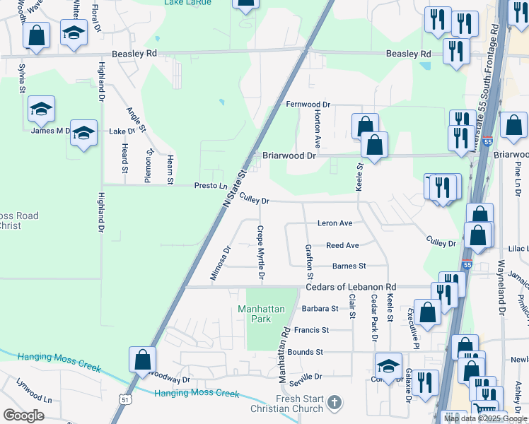 map of restaurants, bars, coffee shops, grocery stores, and more near 5558 Crepe Myrtle Drive in Jackson