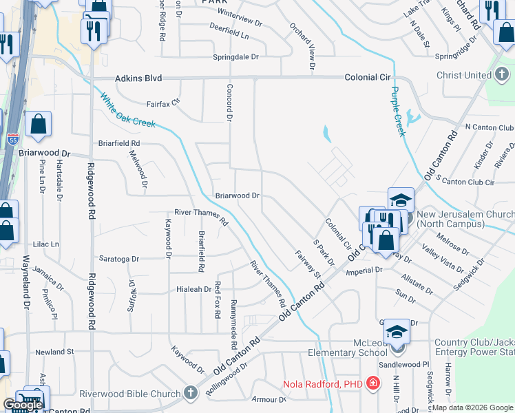 map of restaurants, bars, coffee shops, grocery stores, and more near 5383 Fairway Street in Jackson