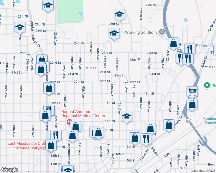 map of restaurants, bars, coffee shops, grocery stores, and more near 331 15th Avenue in Meridian