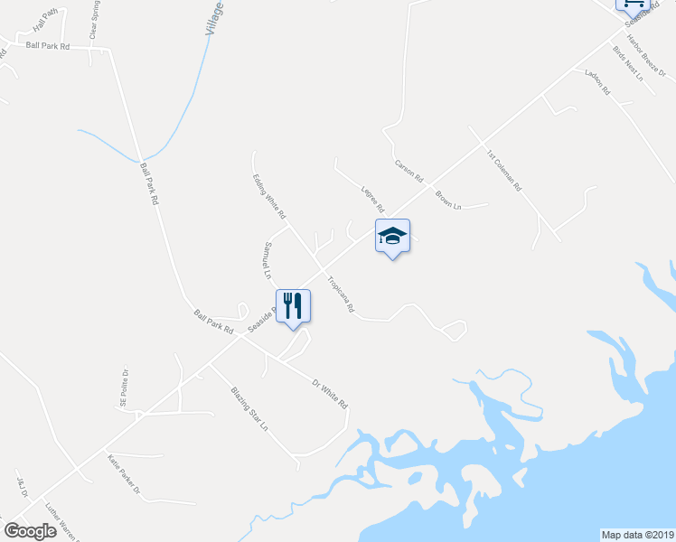 map of restaurants, bars, coffee shops, grocery stores, and more near 681 Seaside Road in Saint Helena Island