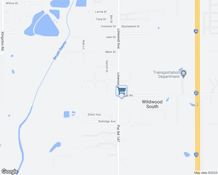 map of restaurants, bars, coffee shops, grocery stores, and more near 9685 Darrell Street in Shreveport