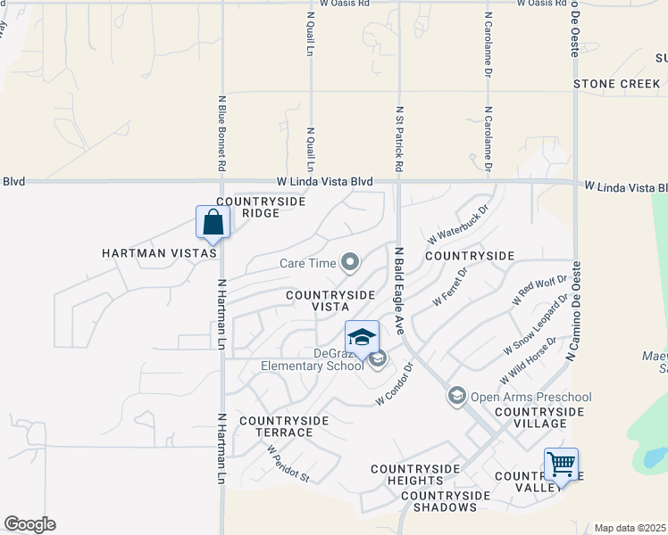 map of restaurants, bars, coffee shops, grocery stores, and more near 9419 North Warbler Place in Tucson