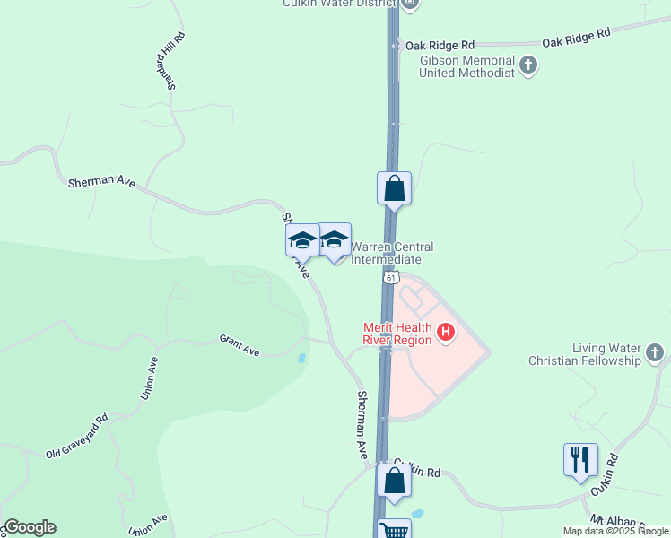 map of restaurants, bars, coffee shops, grocery stores, and more near 2147 Sherman Avenue in Vicksburg