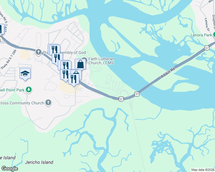 map of restaurants, bars, coffee shops, grocery stores, and more near 28 Battery Lane in Beaufort