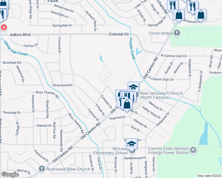 map of restaurants, bars, coffee shops, grocery stores, and more near 113 Parkway Drive in Jackson