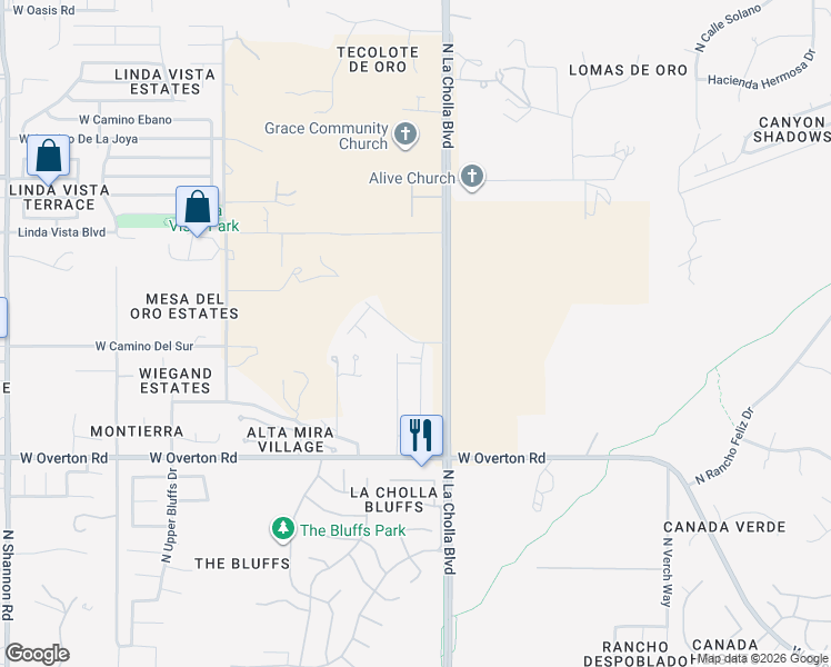 map of restaurants, bars, coffee shops, grocery stores, and more near 9269-9637 North la Cholla Boulevard in Tucson