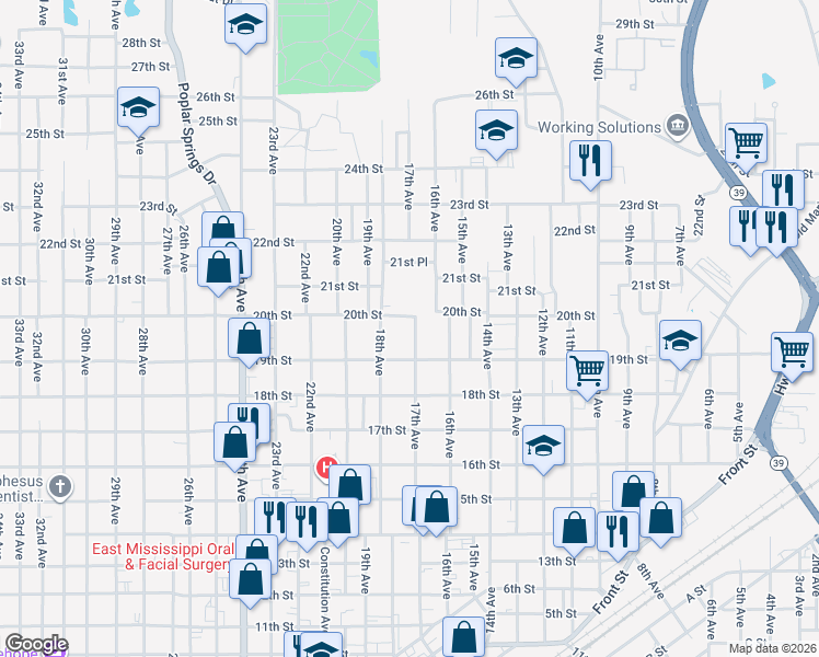 map of restaurants, bars, coffee shops, grocery stores, and more near 1923 17th Avenue in Meridian