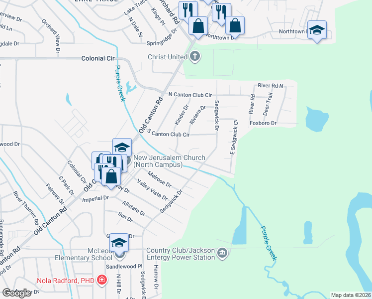 map of restaurants, bars, coffee shops, grocery stores, and more near 5721 Beechcrest Court in Jackson