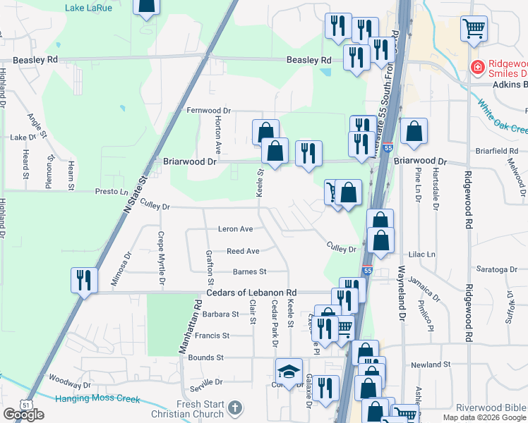 map of restaurants, bars, coffee shops, grocery stores, and more near 5542 Keele Street in Jackson