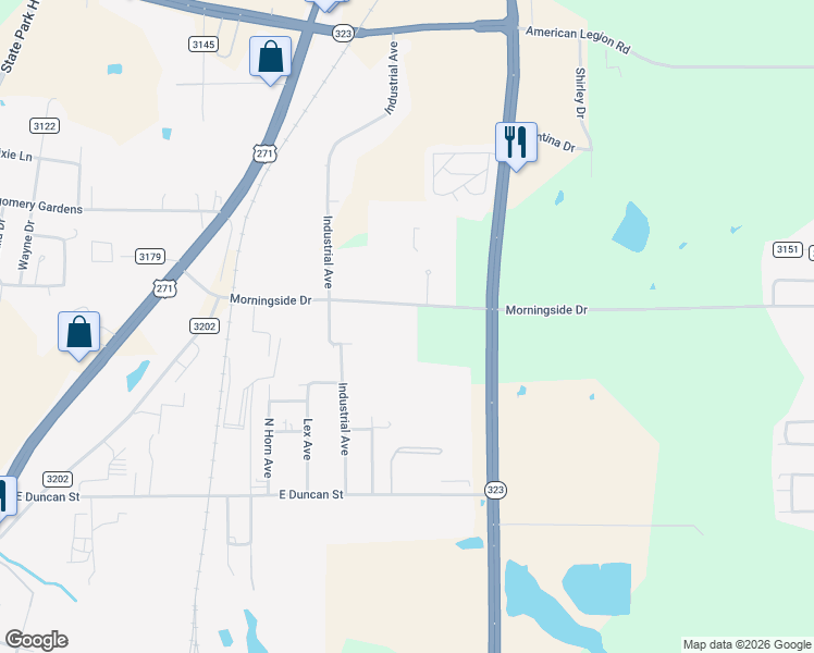 map of restaurants, bars, coffee shops, grocery stores, and more near 2544 County Road 376 in Tyler