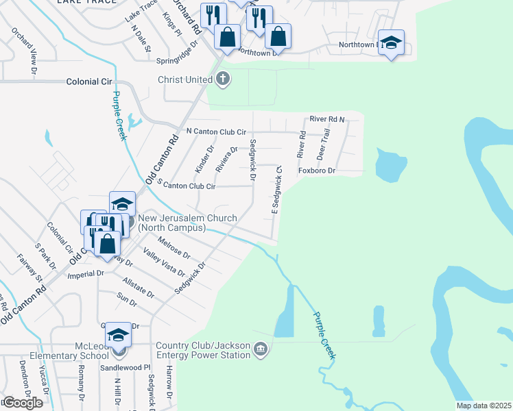 map of restaurants, bars, coffee shops, grocery stores, and more near 5748 Sedgwick Drive in Jackson